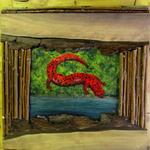 "Red Salamander at Water's Edge"   18" x 20"
with Puzzle Frame
Woods are Maple, Sweet Gum Twigs and Cypress Bark